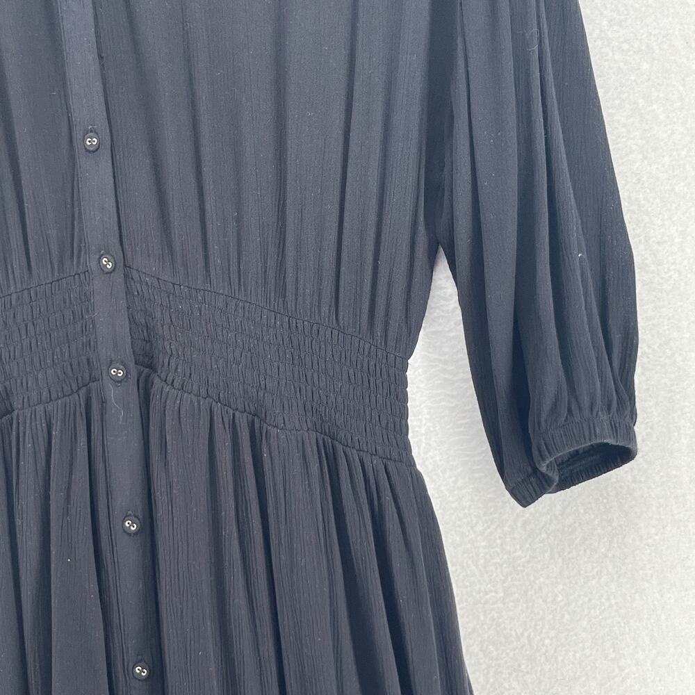 Z SUPPLY Dress L Tanya Maxi 3/4 Sleeve Pleated Smocked Button Front Black NEW - Picture 8 of 14